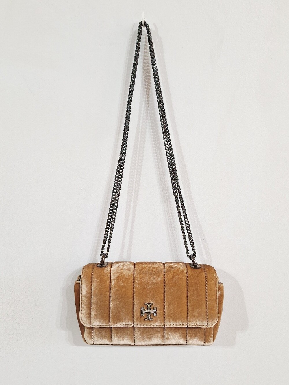 Tory Burch Pave Small Kira Mini Flap Quilted Velvet Shoulder Bag